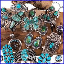 Squash Blossom Bracelet Turquoise Sterling Silver Navajo Old Pawn Vintage Style