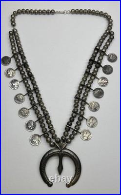 Squash Blossom Style Necklace 1924 Mercury Liberty Dimes OLD Vintage Sterling