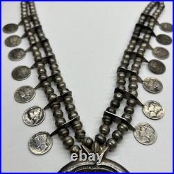 Squash Blossom Style Necklace 1924 Mercury Liberty Dimes OLD Vintage Sterling