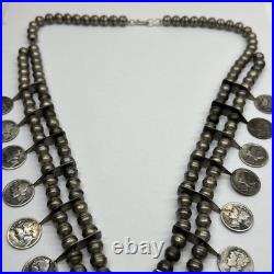 Squash Blossom Style Necklace 1924 Mercury Liberty Dimes OLD Vintage Sterling