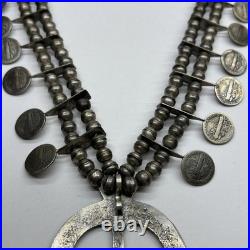 Squash Blossom Style Necklace 1924 Mercury Liberty Dimes OLD Vintage Sterling