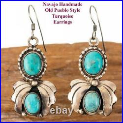 Squash Blossom Turquoise Earrings Sterling Silver Dangles Old Pawn Vintage Style