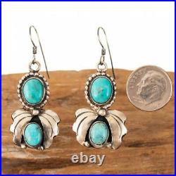 Squash Blossom Turquoise Earrings Sterling Silver Dangles Old Pawn Vintage Style