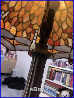 Stunning Old Vintage Retro 1980s Dragonfly Design Tiffany Style Table Lamp Light