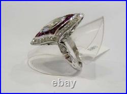 Stunning Vintage Style Pink Rubies & Old Cut CZ Art Deco Pretty Ring 925 Silver