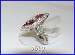 Stunning Vintage Style Pink Rubies & Old Cut CZ Art Deco Pretty Ring 925 Silver