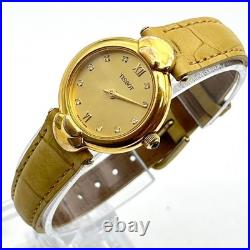 TISSOT 10P Diamond Leather Brown Vintage Watch Old Style Ready to Use
