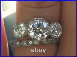 Three Stone Ring 925 Sterling Silver Old European Cut Vintage Style Womens Jewel