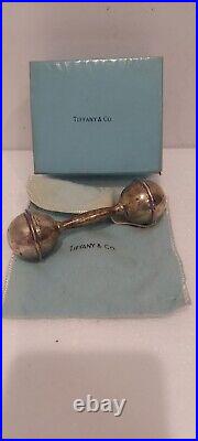 Tiffany & Co Sterling Silver 925 Baby Rattle with Box and Bag Vintage Old Style