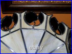 Tiffany Style Cream Leaded Glass Ceiling Light Old Lamp Shade 16 x 12 VINTAGE