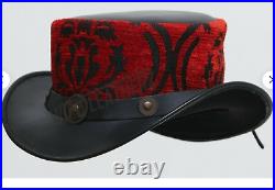 Top Hat Steampunk Red Coat Style Leather Hat Sprocket Band Vintage Old Look
