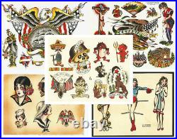 Traditional, Vintage, Old School Style Tattoo Flash Collection, 47 Sheets 11x14A