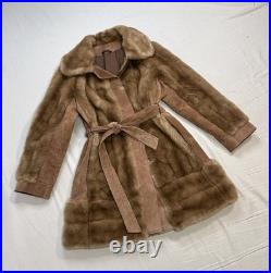 True VTG Penny Lane 60s Blonde Mink Suede Leather Fur Coat S Mob Wife WW2 Style