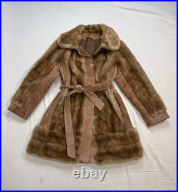 True VTG Penny Lane 60s Blonde Mink Suede Leather Fur Coat S Mob Wife WW2 Style