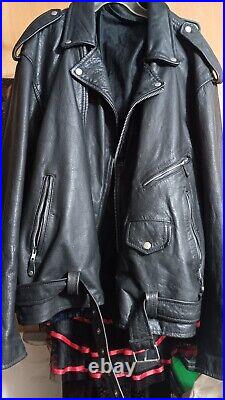 VINTAGE 1970s Leather Biker Jacket Old School Style Size 58