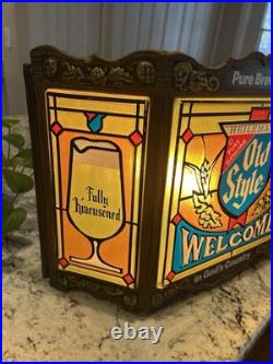 VINTAGE 1975 HEILEMAN'S OLD STYLE BEER STAINED GLASS PLASTIC LIGHT-UP SIGN Rare