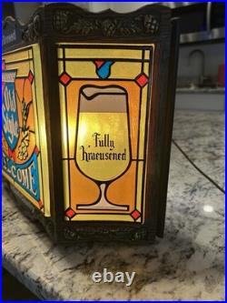 VINTAGE 1975 HEILEMAN'S OLD STYLE BEER STAINED GLASS PLASTIC LIGHT-UP SIGN Rare