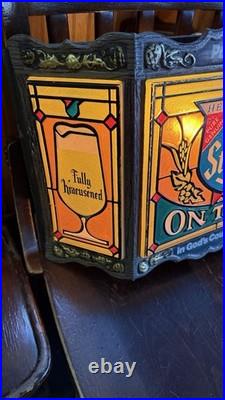 VINTAGE 70S OLD STYLE BEER ON TAP STAINED GLASS LOOKING LIGHT-UP SIGN CAVE Rare