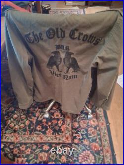 VINTAGE ARMY STYLE OLD CROWS VIET NAM MENS OLIVE DRAB FATIGUE SHIRT JACKET Sz L
