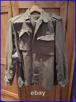 VINTAGE ARMY STYLE OLD CROWS VIET NAM MENS OLIVE DRAB FATIGUE SHIRT JACKET Sz L