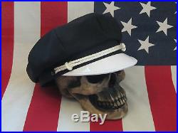 VINTAGE OLD SCHOOL STYLE BIKER ROAD CAPTAIN'S HAT/CAP With DIAMOND WING PATCH