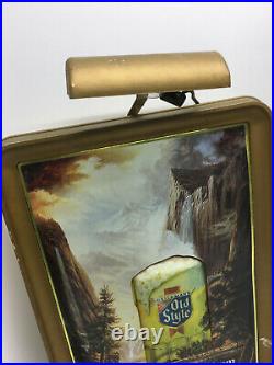 VINTAGE OLD STYLE BEER Mountian Waterfall BAR LIGHT SIGN