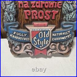 VINTAGE OLD STYLE BEER SIGN WithGERMAN MEN 70s Heilman's Old Style