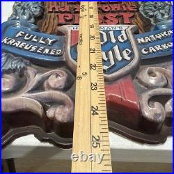 VINTAGE OLD STYLE BEER SIGN WithGERMAN MEN 70s Heilman's Old Style