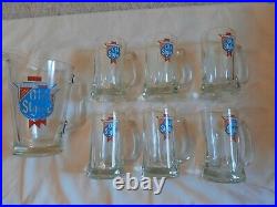 VINTAGE OLD STYLE Set Of 6 Thick Glass Beer Mugs With 1 Glass Pitcher. Excellent