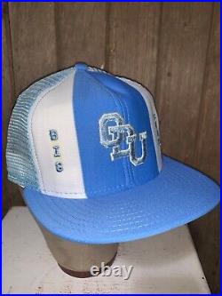 VINTAGE RARE 80s Old Dominion Blue AJD Lucky Stripes trucker style NCAA Hat L