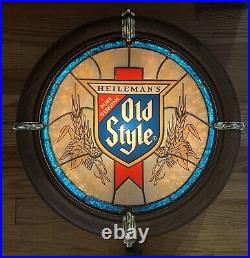 VTG 1988 Heileman's OLD STYLE Beer Faux Stained Glass Porthole Bar Light Sign