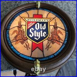VTG 1988 Heileman's OLD STYLE Beer Faux Stained Glass Porthole Bar Light Sign