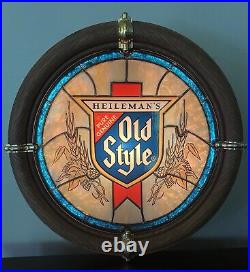 VTG 1988 Heileman's OLD STYLE Beer Faux Stained Glass Porthole Bar Light Sign