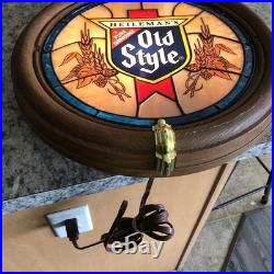 VTG 1988 Heileman's OLD STYLE Beer Faux Stained Glass Porthole Bar Light Sign