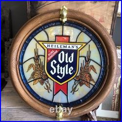 VTG 1988 Heileman's OLD STYLE Beer Faux Stained Glass Porthole Bar Light Sign