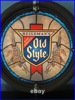 VTG 1988 Heileman's OLD STYLE Beer Faux Stained Glass Porthole Bar Light Sign