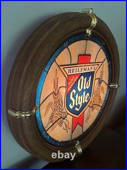 VTG 1988 Heileman's OLD STYLE Beer Faux Stained Glass Porthole Bar Light Sign