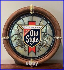 VTG 1988 Heileman's OLD STYLE Beer Faux Stained Glass Porthole Bar Light Sign