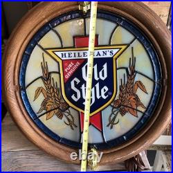 VTG 1988 Heileman's OLD STYLE Beer Faux Stained Glass Porthole Bar Light Sign