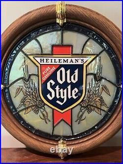 VTG 1988 Heileman's OLD STYLE Beer Faux Stained Glass Porthole Bar Light Sign