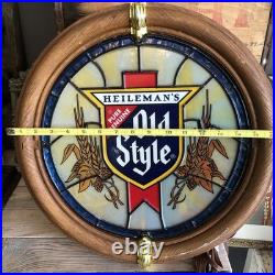 VTG 1988 Heileman's OLD STYLE Beer Faux Stained Glass Porthole Bar Light Sign