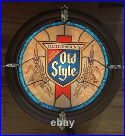 VTG 1988 Heileman's OLD STYLE Beer Faux Stained Glass Porthole Bar Light Sign