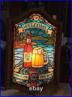 VTG. Heileman's Old Style Faux Stained Glass lightup Beer Sign 1980s