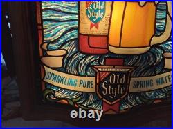 VTG. Heileman's Old Style Faux Stained Glass lightup Beer Sign 1980s