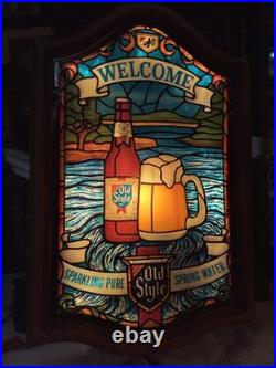 VTG. Heileman's Old Style Faux Stained Glass lightup Beer Sign 1980s