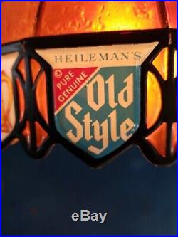 (VTG) Old style beer stained glass plastic Tiffany style lamp light up sign rare