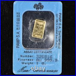 Vintage 1 Gram Gold Bar? Pamp Suisse Lady Fortuna? Sealed Assay Card Old Style