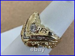 Vintage 14K Yellow Gold Old Mine Cut Diamond Ring Nugget Style Size 6