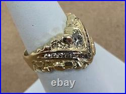 Vintage 14K Yellow Gold Old Mine Cut Diamond Ring Nugget Style Size 6