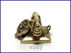 Vintage 14k Yellow Gold Old Rotary Phone Charm House Phone Antique Style